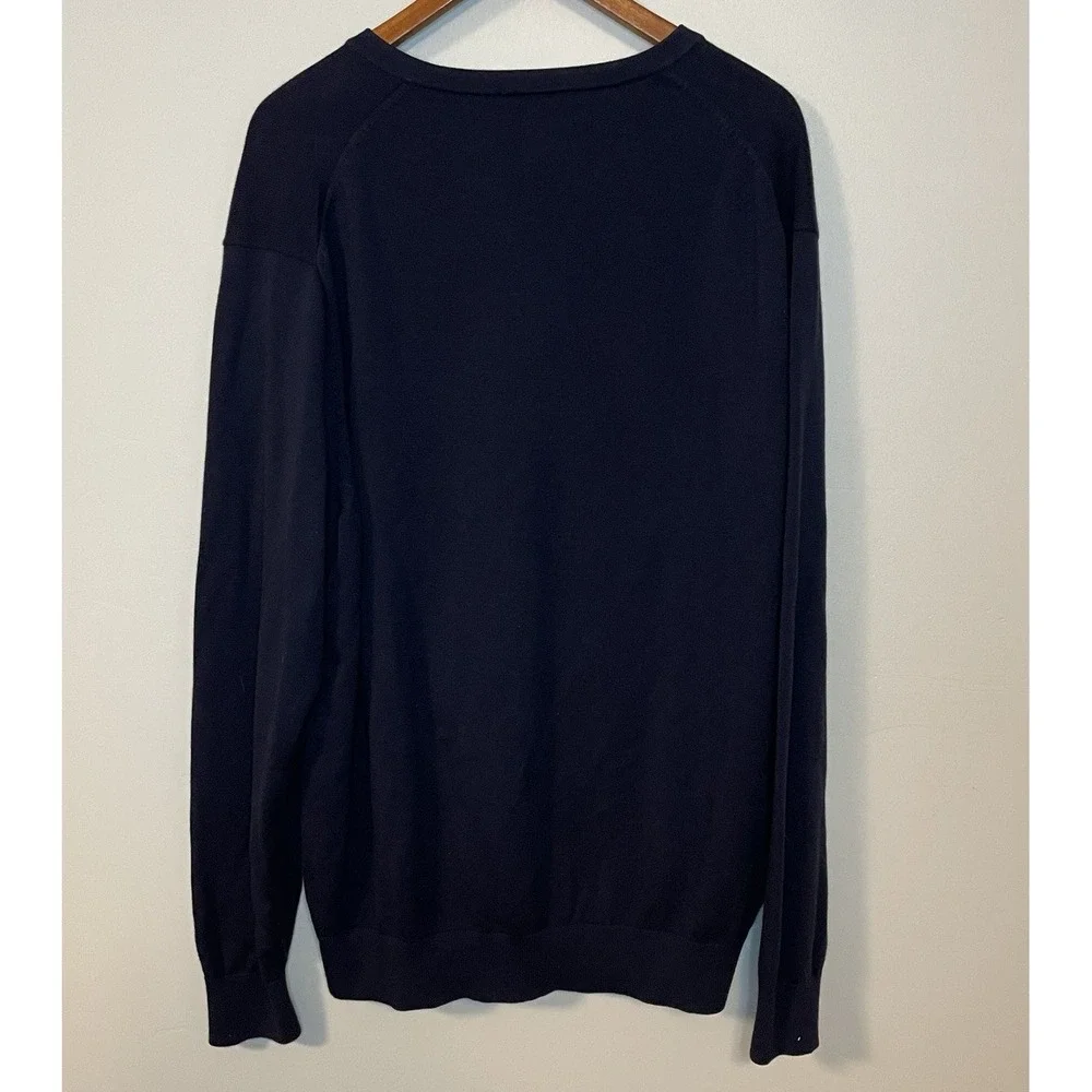 Lands‎ End Mens XXL 2X V Neck Sweater Casual Navy Long Sleeve Supima Cotton